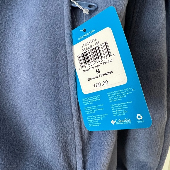 Columbia Benton Spring Womens full zip fleece jacket periwinkle blue color M NWT - Picture 3 of 5